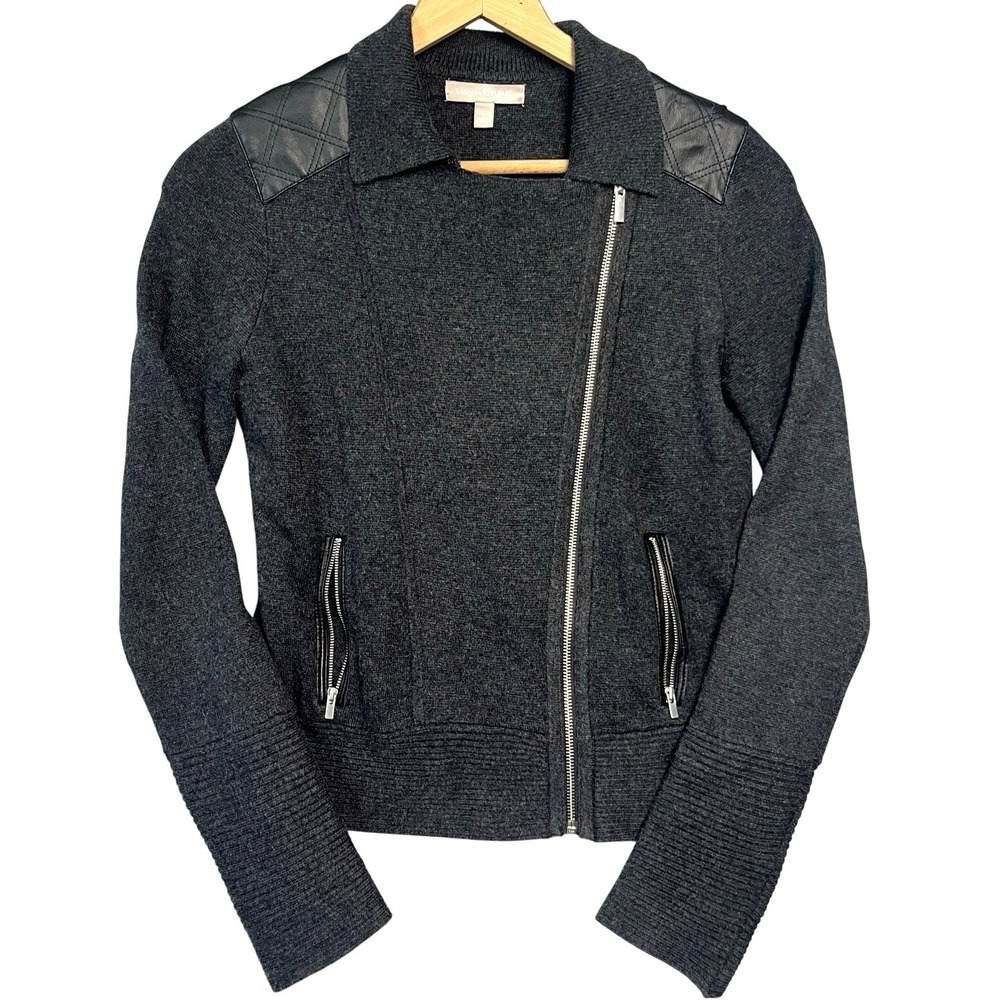 J Crew Merino Wool Blend Knit Motorcycle Moto Jacket Full Zip Asymmetric L - Picture 1 of 7